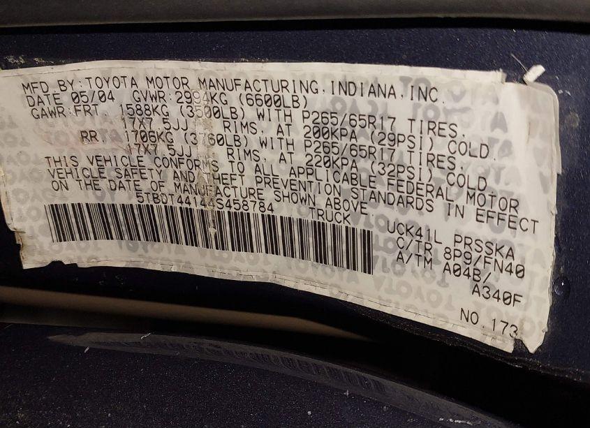 Photo 9 of 2004 Toyota Tundra SR5 V8 (VIN 5TBDT44144S458784)