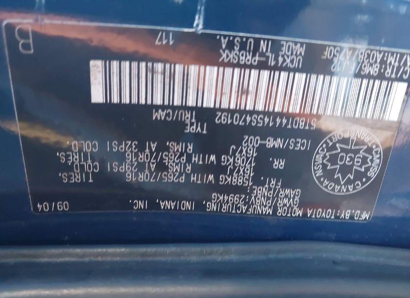 Photo 9 of 2005 Toyota Tundra V8 (VIN 5TBDT44145S470192)