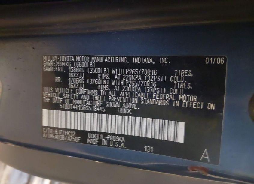 Photo 9 of 2006 Toyota Tundra SR5 V8 (VIN 5TBDT44156S518445)