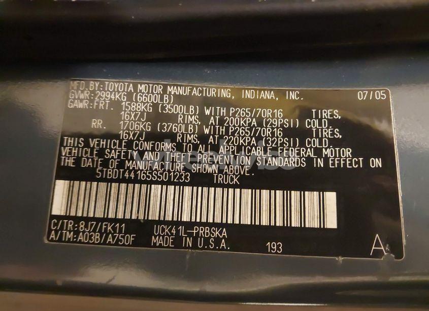 Photo 9 of 2005 Toyota Tundra SR5 V8 (VIN 5TBDT44165S501233)