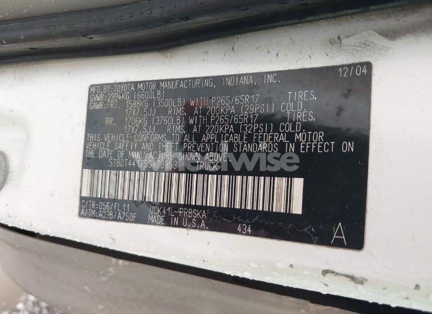 Photo 9 of 2005 Toyota Tundra DOUBLE CAB SR5 (VIN 5TBDT44175S478853)