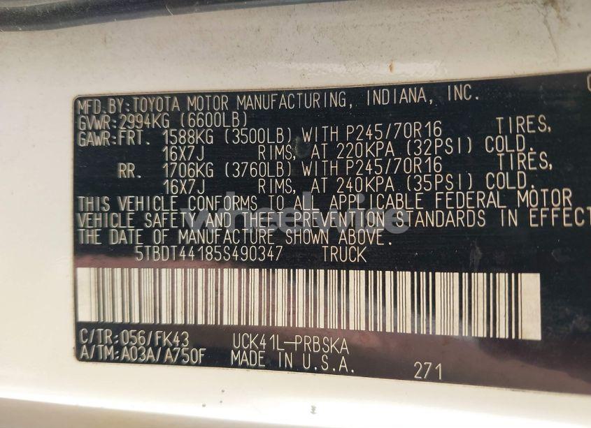 Photo 9 of 2005 Toyota Tundra SR5 V8 (VIN 5TBDT44185S490347)