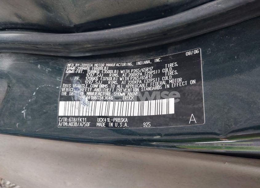 Photo 9 of 2006 Toyota Tundra SR5 V8 (VIN 5TBDT44186S543646)