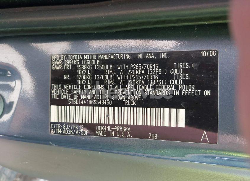 Photo 9 of 2006 Toyota Tundra SR5 V8 (VIN 5TBDT44186S548460)