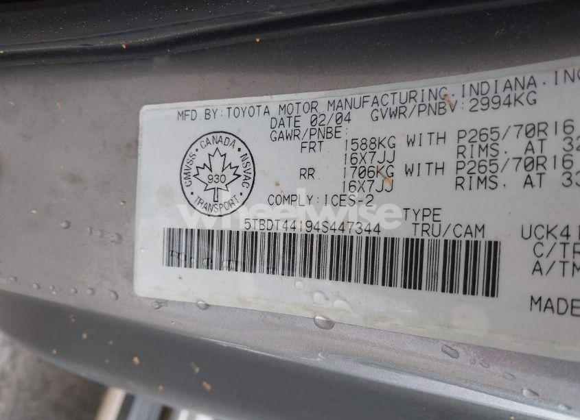 Photo 9 of 2004 Toyota Tundra SR5 V8 (VIN 5TBDT44194S447344)