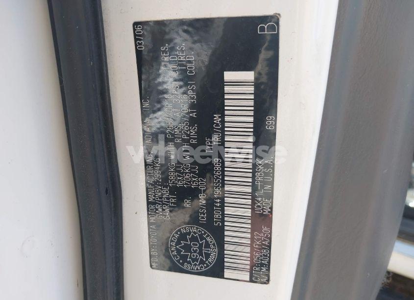 Photo 9 of 2006 Toyota Tundra V8 (VIN 5TBDT44196S526869)