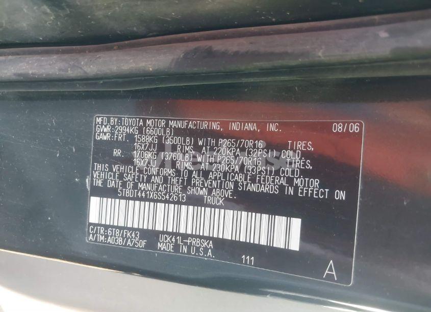 Photo 9 of 2006 Toyota Tundra SR5 V8 (VIN 5TBDT441X6S542613)