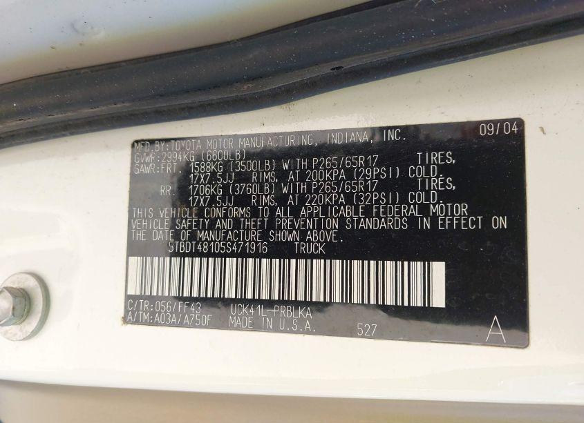 Photo 9 of 2005 Toyota Tundra LIMITED V8 (VIN 5TBDT48105S471916)