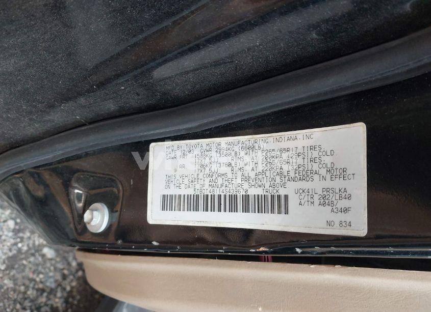 Photo 9 of 2004 Toyota Tundra LIMITED V8 (VIN 5TBDT48114S439670)