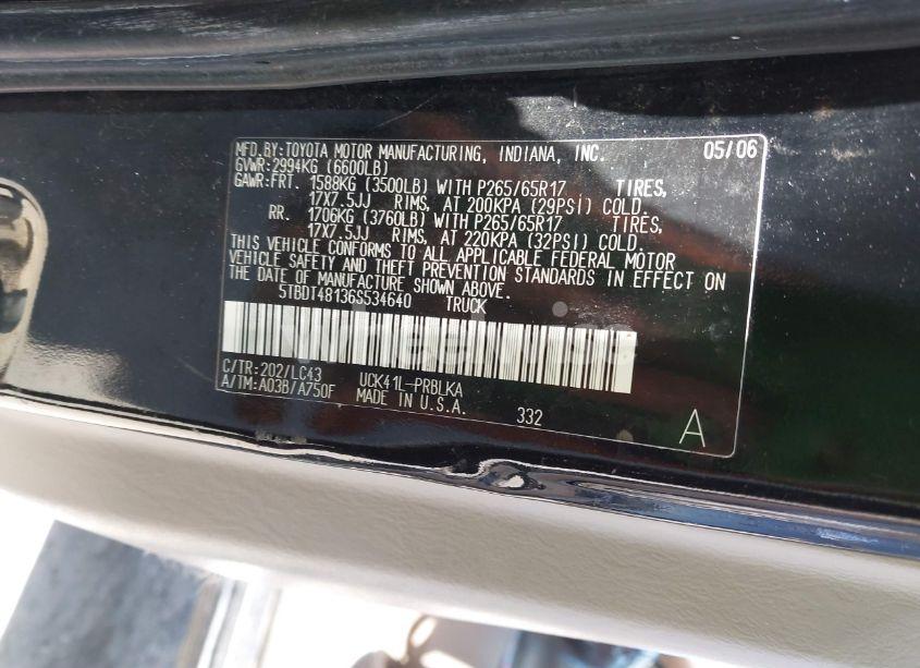 Photo 9 of 2006 Toyota Tundra LIMITED V8 (VIN 5TBDT48136S534640)