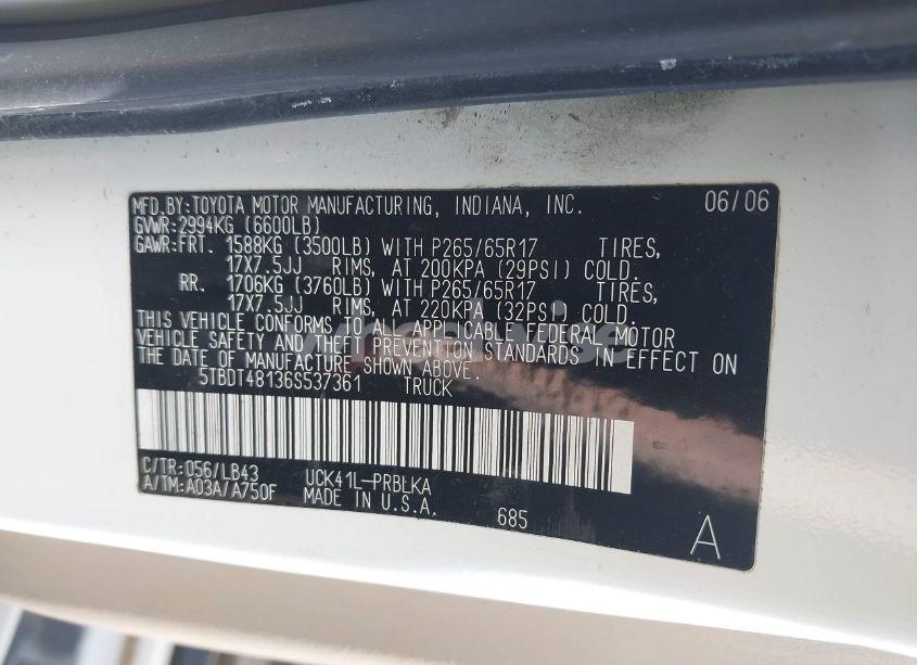 Photo 9 of 2006 Toyota Tundra LIMITED V8 (VIN 5TBDT48136S537361)
