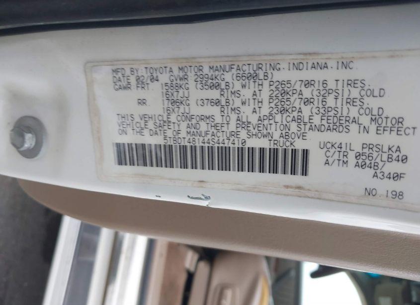 Photo 9 of 2004 Toyota Tundra LIMITED V8 (VIN 5TBDT48144S447410)
