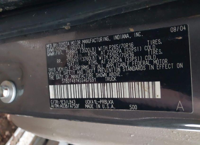 Photo 9 of 2005 Toyota Tundra LIMITED V8 (VIN 5TBDT48145S467691)