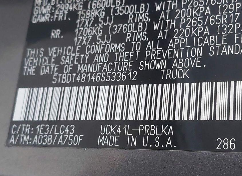 Photo 9 of 2006 Toyota Tundra LIMITED V8 (VIN 5TBDT48146S533612)