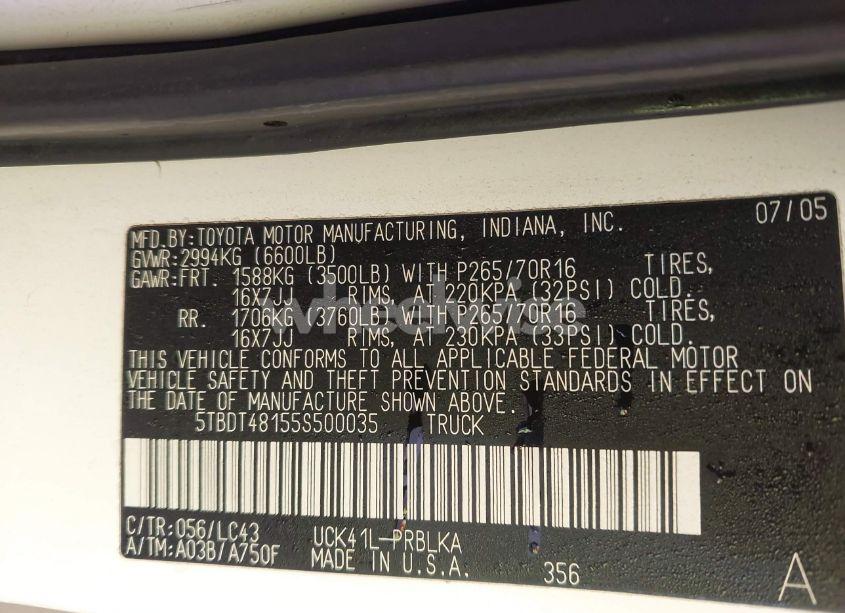 Photo 9 of 2005 Toyota Tundra LIMITED V8 (VIN 5TBDT48155S500035)