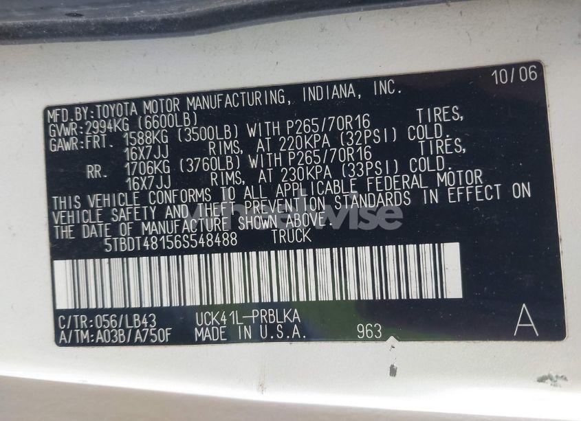 Photo 9 of 2006 Toyota Tundra LIMITED V8 (VIN 5TBDT48156S548488)