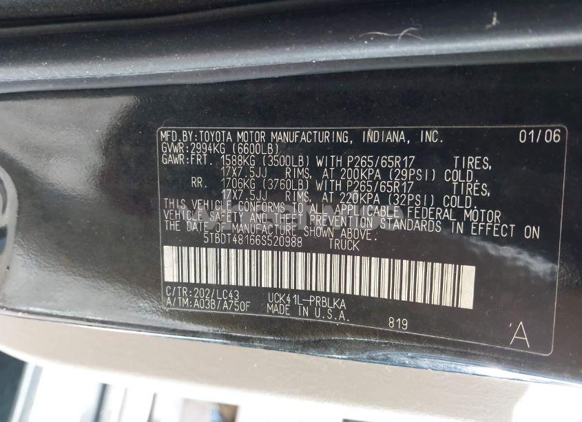 Photo 9 of 2006 Toyota Tundra LIMITED V8 (VIN 5TBDT48166S520988)