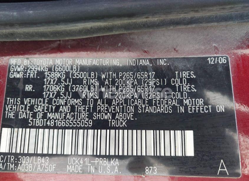 Photo 9 of 2006 Toyota Tundra LIMITED V8 (VIN 5TBDT48166S555059)