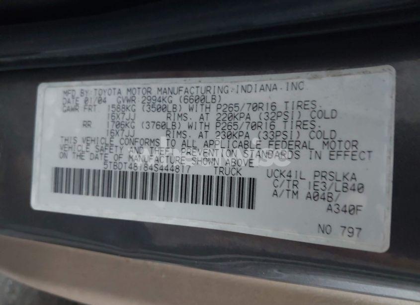 Photo 9 of 2004 Toyota Tundra LIMITED V8 (VIN 5TBDT48184S444817)