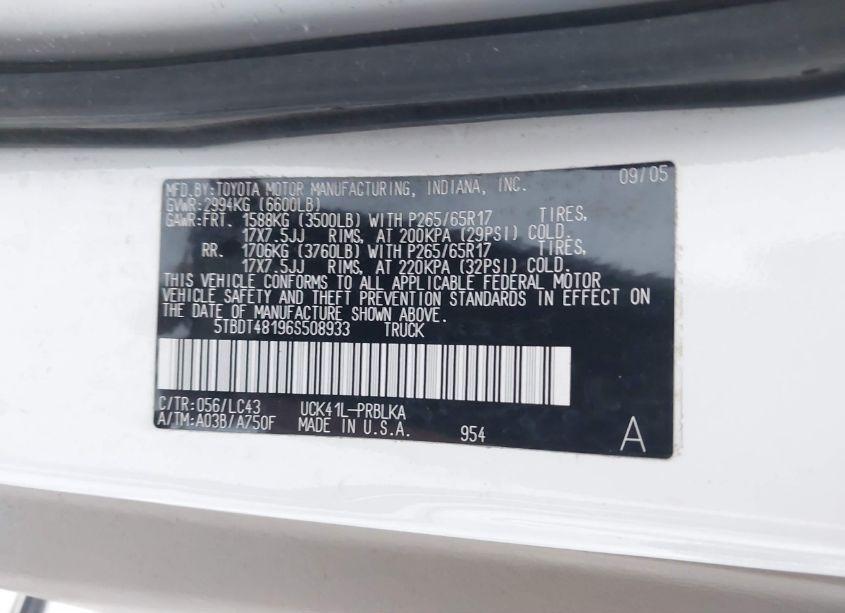 Photo 9 of 2006 Toyota Tundra LIMITED V8 (VIN 5TBDT48196S508933)