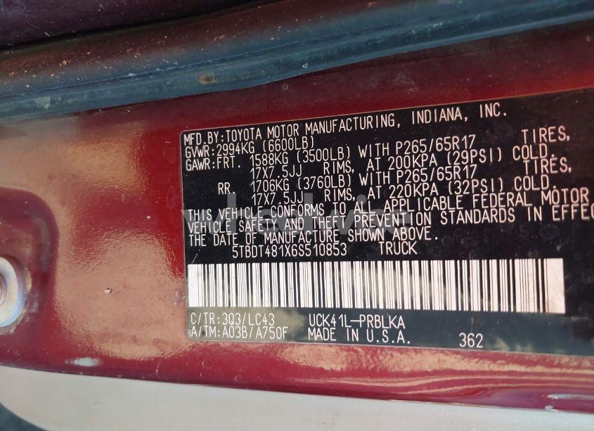 Photo 9 of 2006 Toyota Tundra LIMITED V8 (VIN 5TBDT481X6S510853)