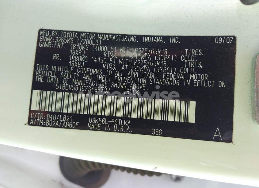 Photo 9 of 2007 Toyota Tundra LIMITED 5.7L V8 (VIN 5TBDV58167S486732)