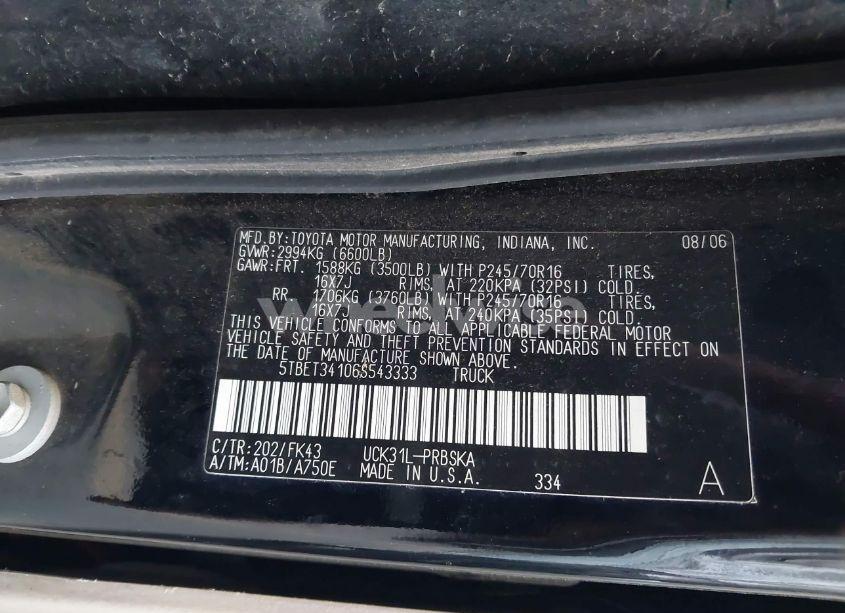 Photo 9 of 2006 Toyota Tundra SR5 V8 (VIN 5TBET34106S543333)