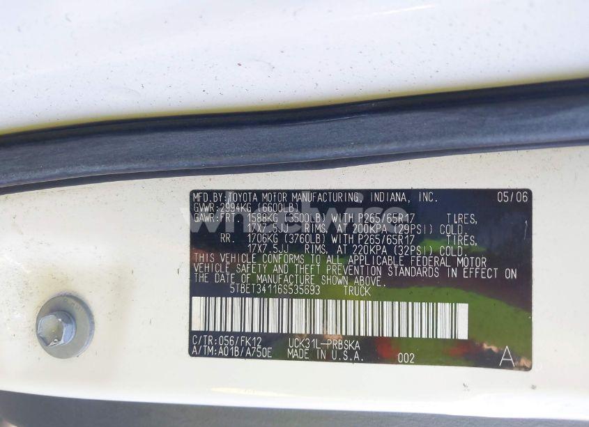 Photo 9 of 2006 Toyota Tundra SR5 V8 (VIN 5TBET34116S535693)