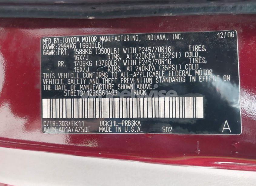 Photo 9 of 2006 Toyota Tundra SR5 V8 (VIN 5TBET34126S561493)