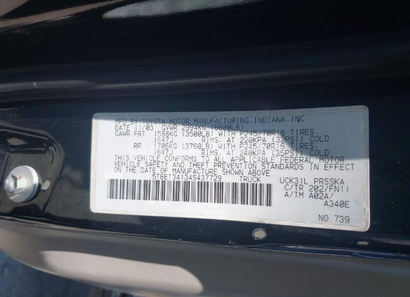 Photo 9 of 2004 Toyota Tundra SR5 V8 (VIN 5TBET34134S437729)