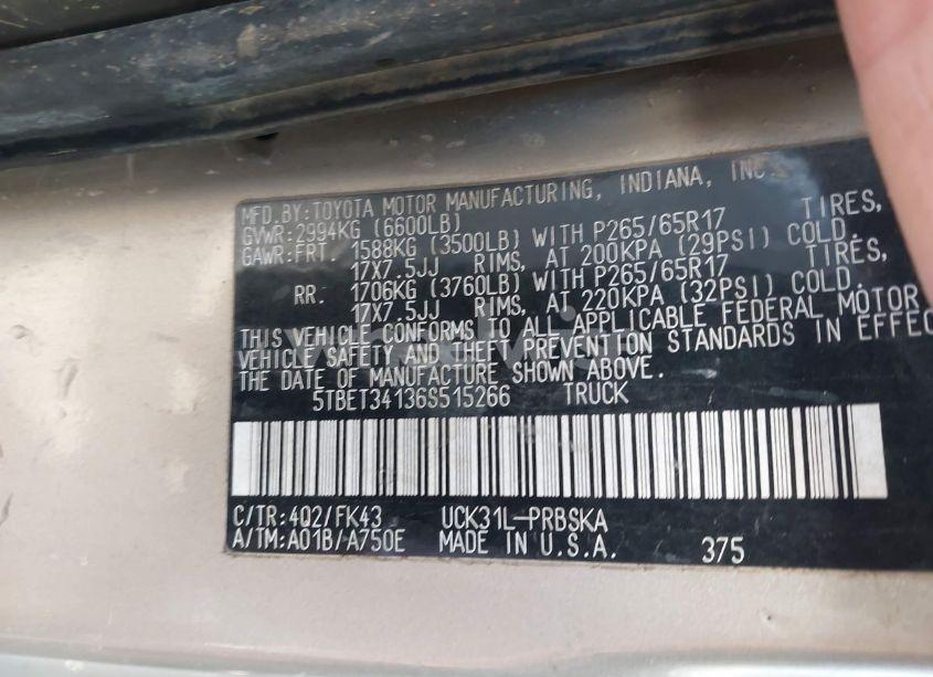 Photo 9 of 2006 Toyota Tundra SR5 V8 (VIN 5TBET34136S515266)
