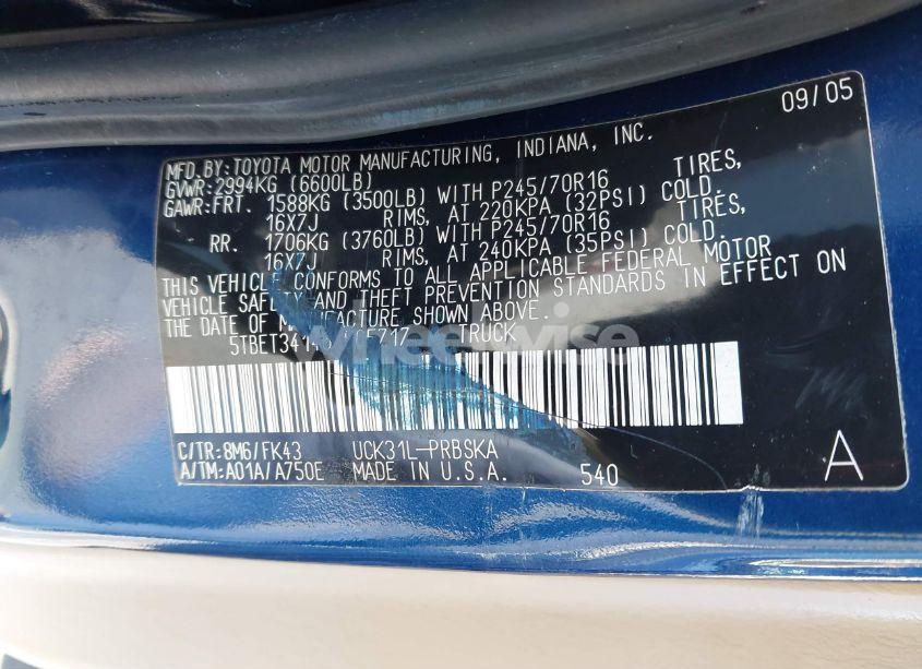 Photo 9 of 2006 Toyota Tundra SR5 V8 (VIN 5TBET34146S505717)