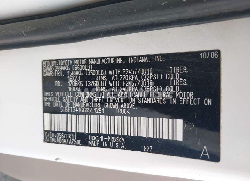 Photo 9 of 2006 Toyota Tundra SR5 V8 (VIN 5TBET34166S551291)