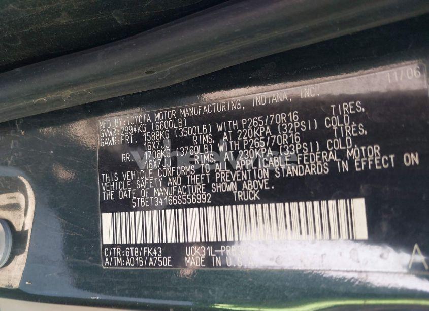 Photo 9 of 2006 Toyota Tundra SR5 V8 (VIN 5TBET34166S556992)