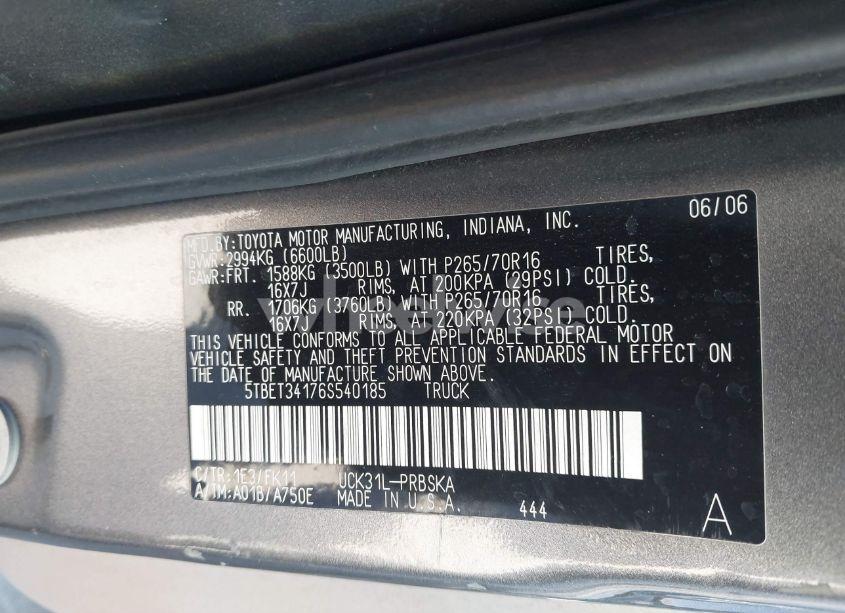 Photo 9 of 2006 Toyota Tundra SR5 V8 (VIN 5TBET34176S540185)
