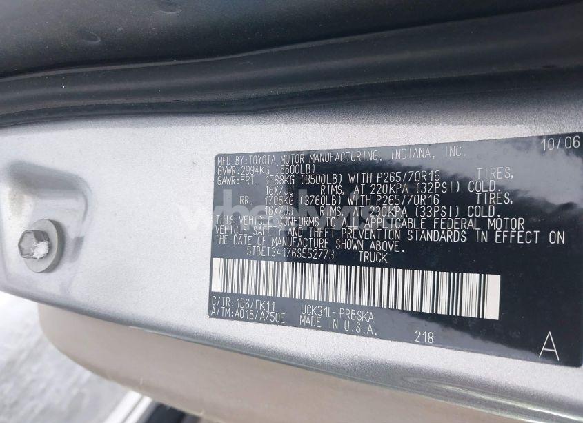 Photo 9 of 2006 Toyota Tundra SR5 V8 (VIN 5TBET34176S552773)