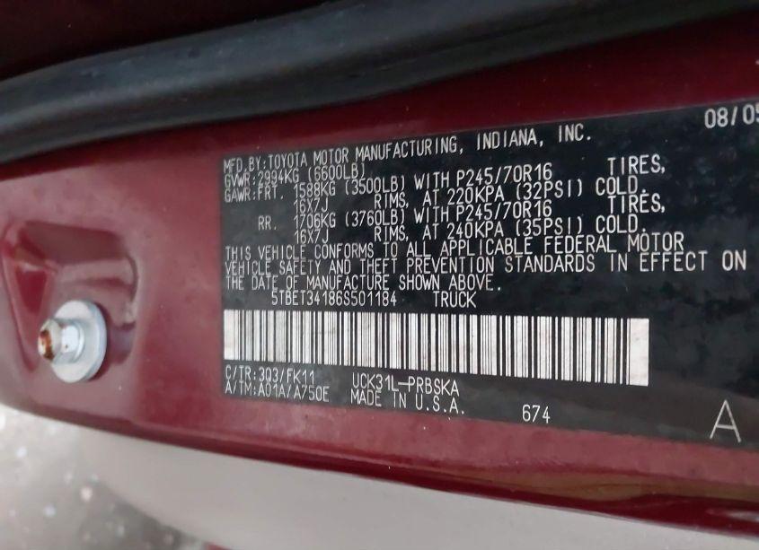 Photo 9 of 2006 Toyota Tundra SR5 V8 (VIN 5TBET34186S501184)