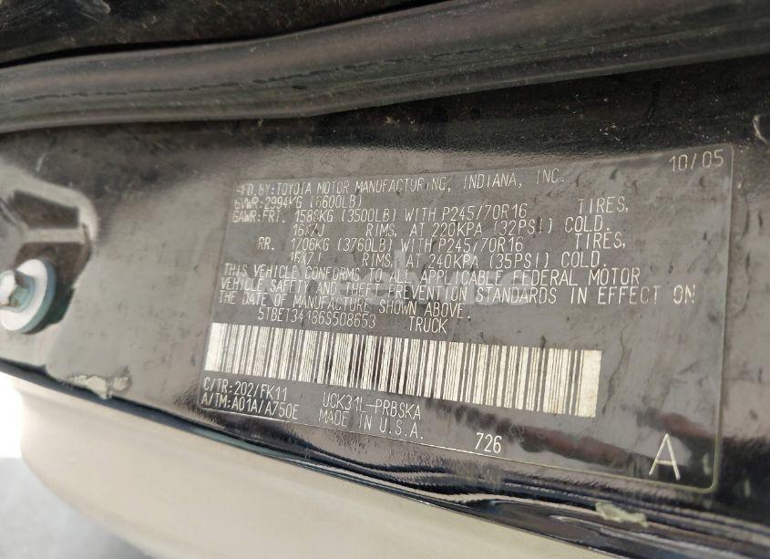 Photo 9 of 2006 Toyota Tundra SR5 V8 (VIN 5TBET34186S508653)