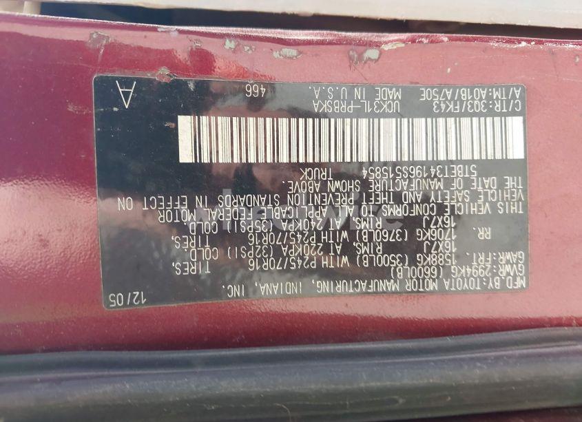 Photo 9 of 2006 Toyota Tundra SR5 V8 (VIN 5TBET34196S515854)