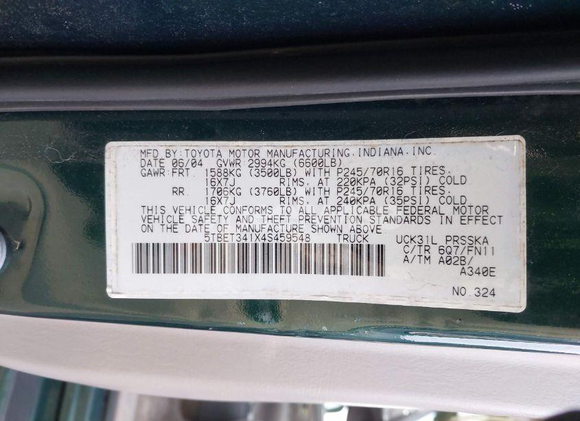Photo 9 of 2004 Toyota Tundra SR5 V8 (VIN 5TBET341X4S459548)