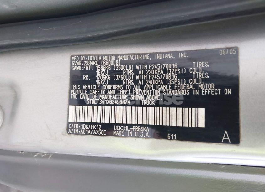 Photo 9 of 2006 Toyota Tundra SR5 V8 (VIN 5TBET341X6S499874)