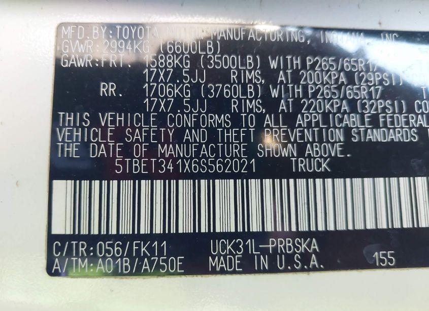 Photo 9 of 2006 Toyota Tundra SR5 V8 (VIN 5TBET341X6S562021)