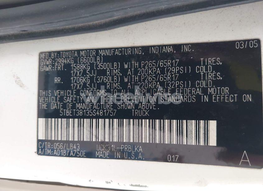 Photo 8 of 2005 Toyota Tundra LIMITED V8 (VIN 5TBET38135S481757)