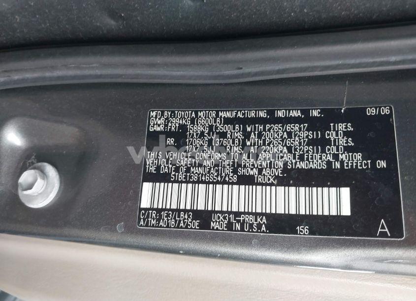 Photo 9 of 2006 Toyota Tundra LIMITED V8 (VIN 5TBET38146S547458)