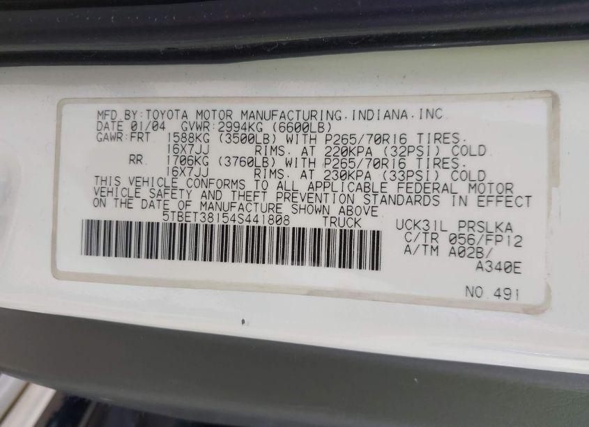 Photo 9 of 2004 Toyota Tundra LIMITED V8 (VIN 5TBET38154S441808)