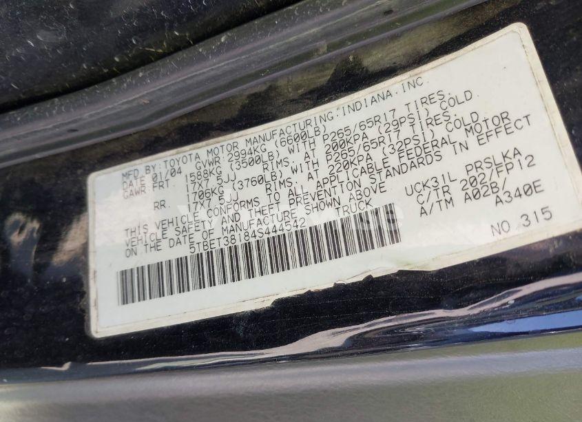 Photo 9 of 2004 Toyota Tundra LIMITED V8 (VIN 5TBET38184S444542)