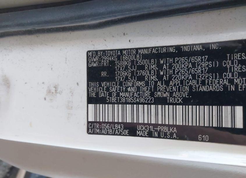 Photo 9 of 2005 Toyota Tundra LIMITED V8 (VIN 5TBET38185S496223)