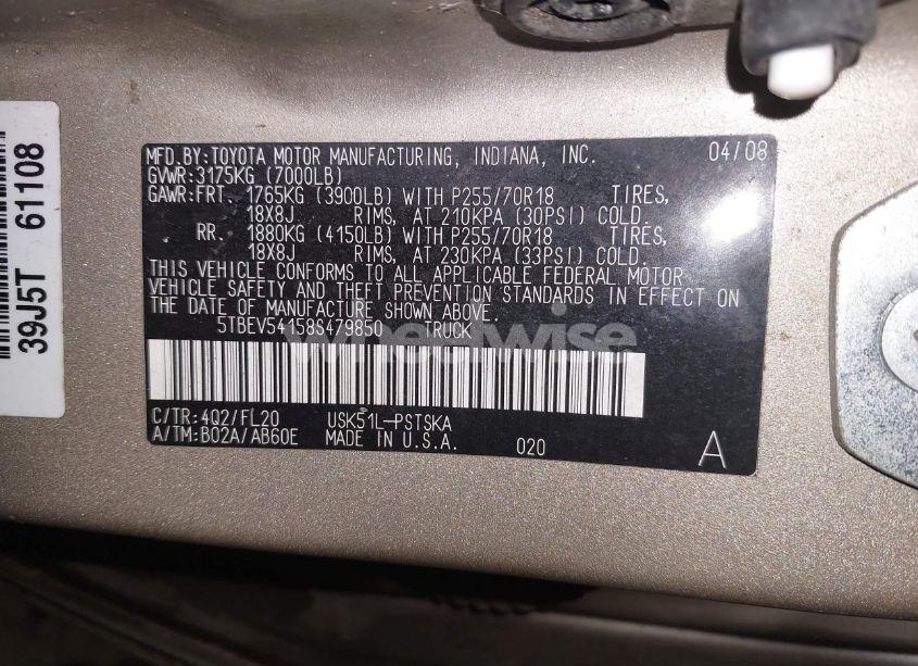 Photo 9 of 2008 Toyota Tundra SR5 5.7L V8 (VIN 5TBEV54158S479850)