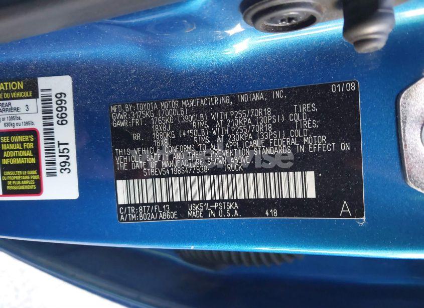 Photo 9 of 2008 Toyota Tundra SR5 5.7L V8 (VIN 5TBEV54198S477938)