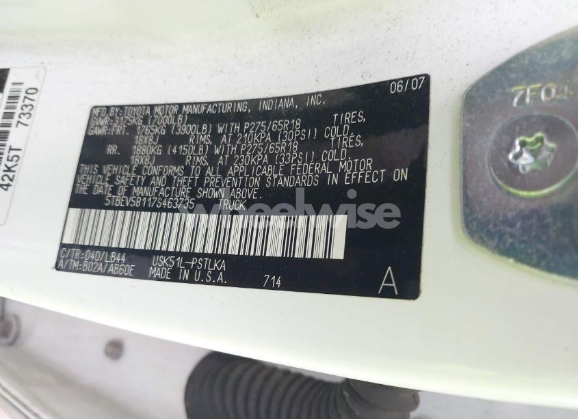 Photo 9 of 2007 Toyota Tundra LIMITED 5.7L V8 (VIN 5TBEV58117S463735)